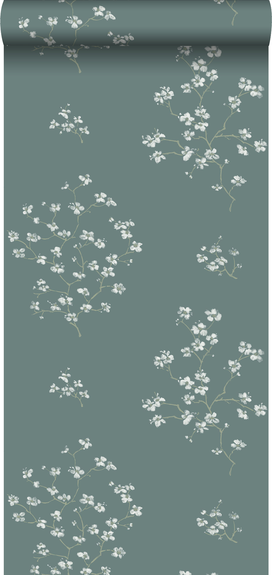 Walls4you papel pintado diseño floral azul petroleo - 53 cm x 10.05 m