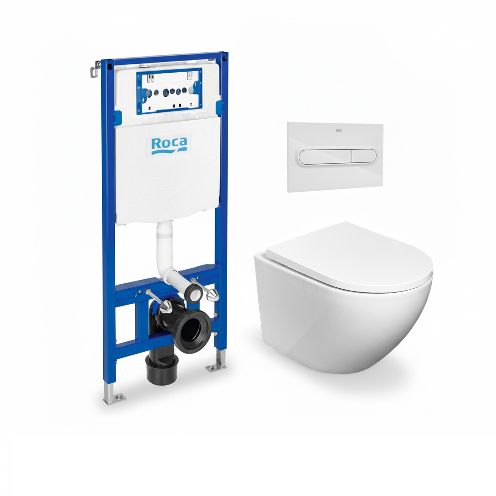 Roca duplo y puls. Pl1 blanco, wc round smart tor 3 asiento kp