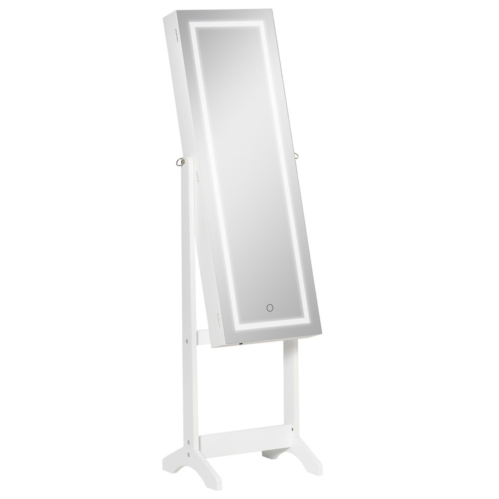 Espejo joyero de pie 46x36.5x151.5 cm mdf, vidrio color blanco Homcom