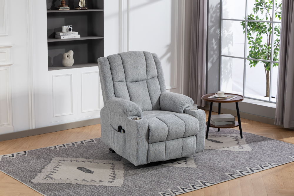 Sillón relax eléctrico gris claro con elevador, masaje, calor y reposapiés