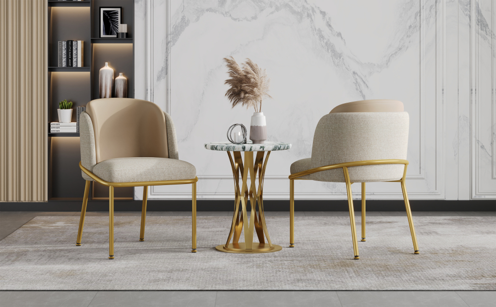 Conjunto de sillas de comedor madera y metal set de 6 beige caqui