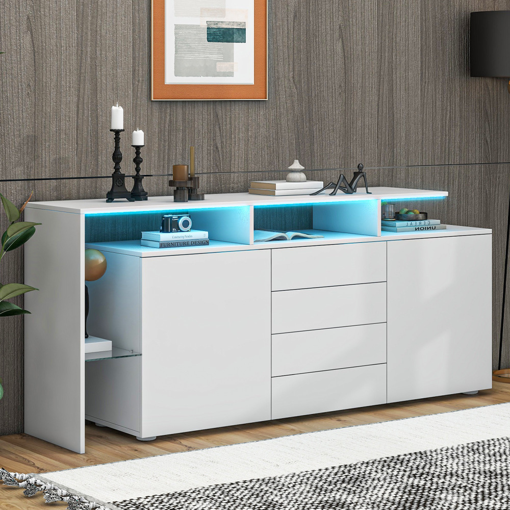Aparador con LED y 2 puertas blanco brillante 70x160x35cm