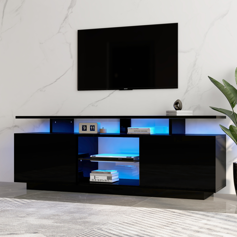 Mueble de tv con LED app 2 puertas negro 55x140x35cm