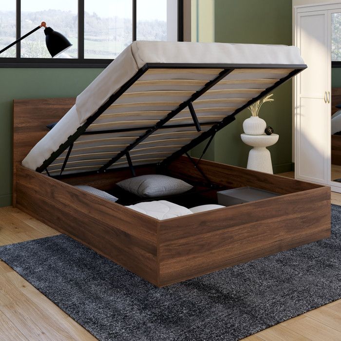 Cama doble con arcón nogal - 140 x 190 cm