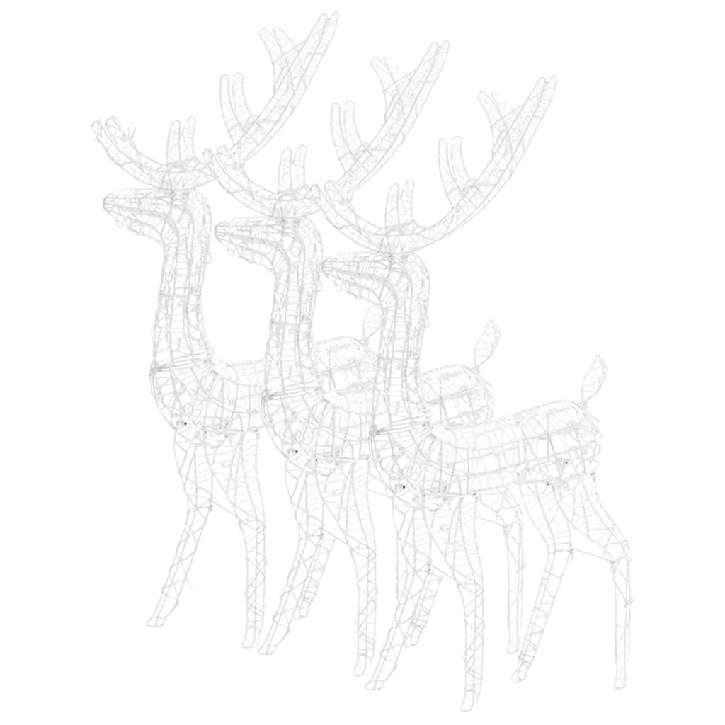 vidaXL adorno de renos de navidad acrílico 3 uds blanco frío 128 cm
