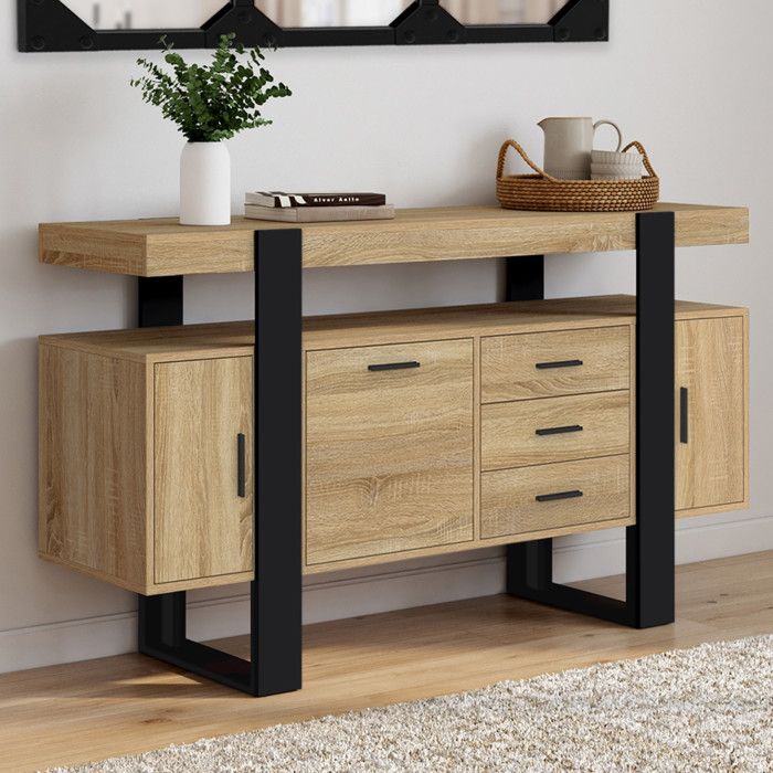 Aparador industrial madera y negro - 140 cm