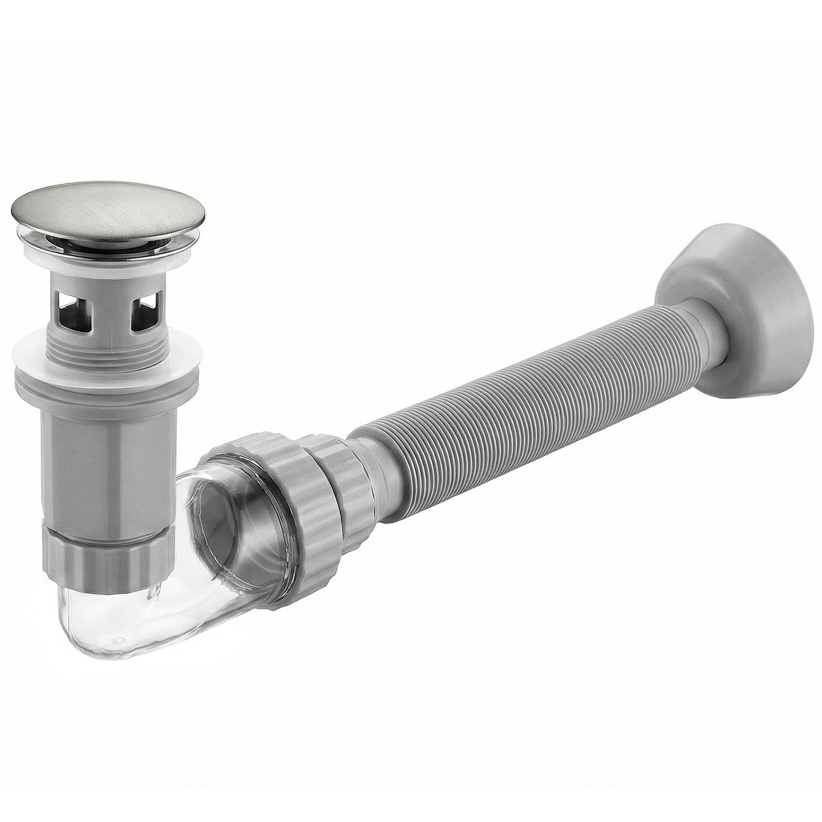 Rea sifón de lavabo klik-klak universal flow brush nickel, 93x6,6x11,8 cm