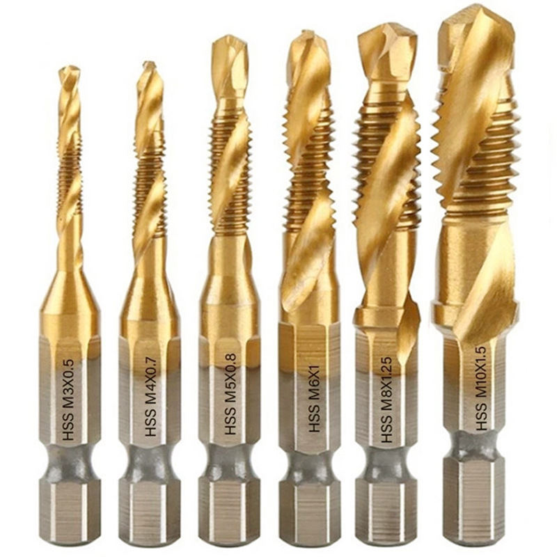 Juego 6 brocas impacto M3-M10 titanio hexagonal metal madera
