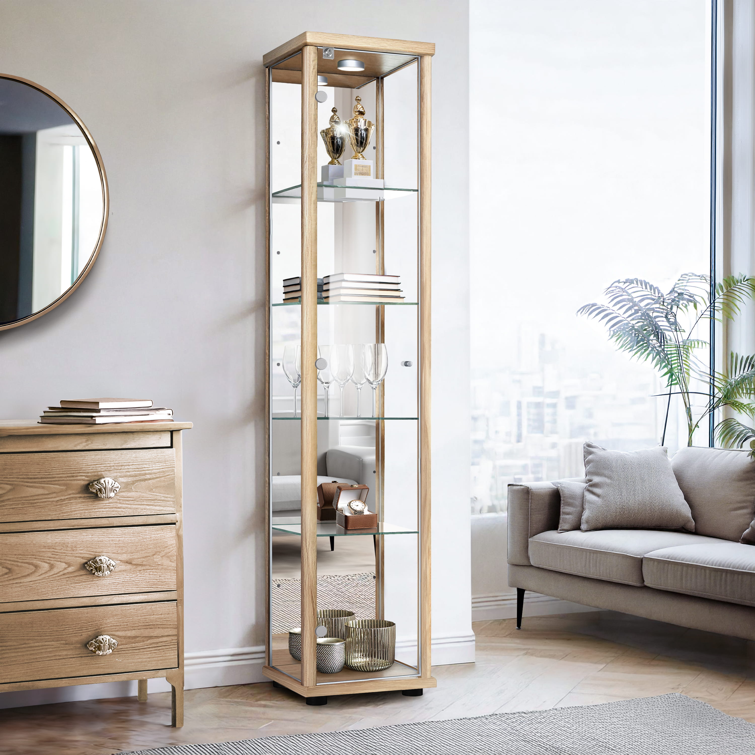 K-möbel vitrina haya 176x37x33 cm con espejo, LED y cerradura