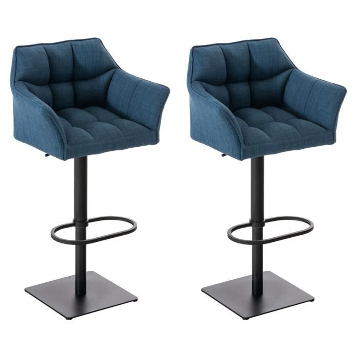 Taburetes de bar con brazos - set 2 - tela azul-negro