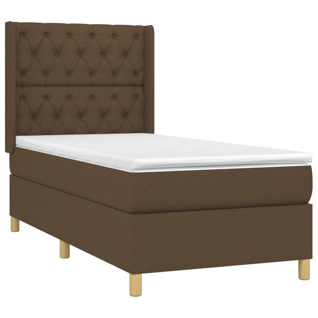 vidaXL cama box spring colchón y luces LED tela marrón oscuro 80x200cm