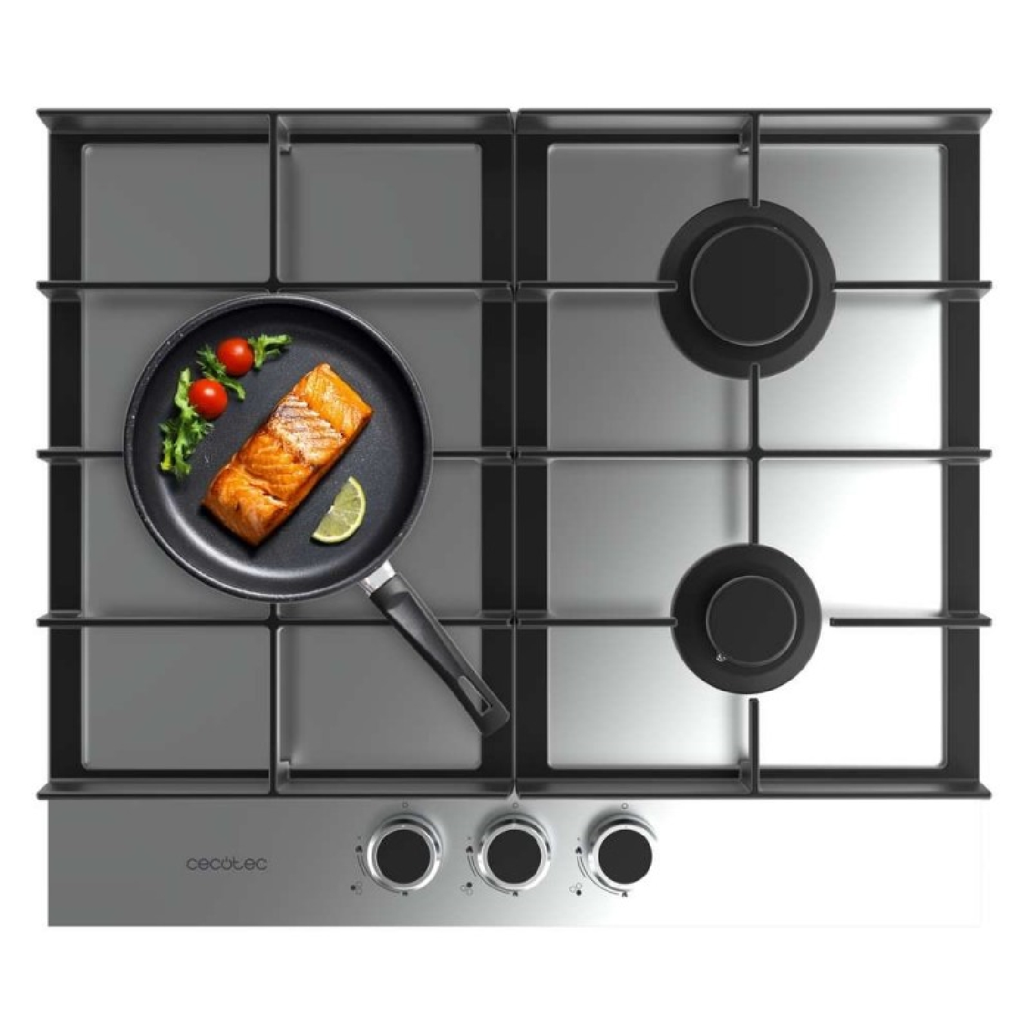 Cecotec placa de gas de 3 fuegos bolero squad g 3400f inox, 6,2kw, acero