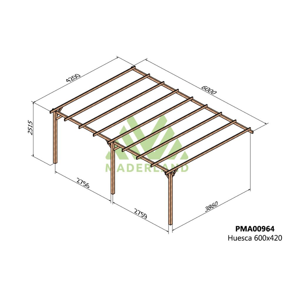 Pérgola de madera maciza adosada - huesca ad. 600x420cm (maderland)