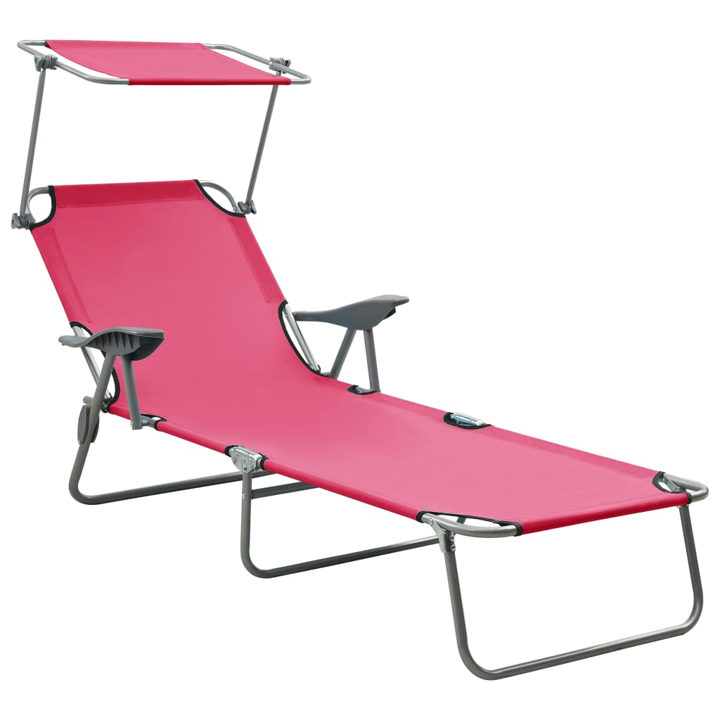 vidaXL tumbona de jardín con toldo acero rosa
