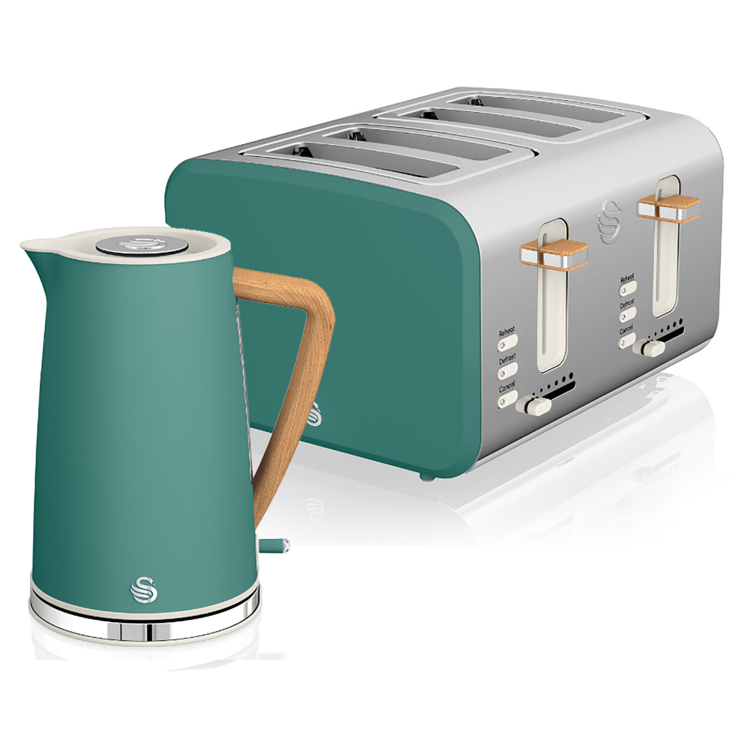 Nordic set desayuno, hervidor agua 1,7 l, tos swan stp2091greneu verde