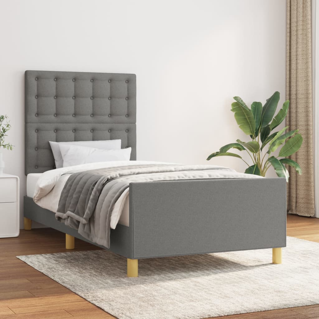 Cama con cabecero de tela gris oscuro 80x200 cm
