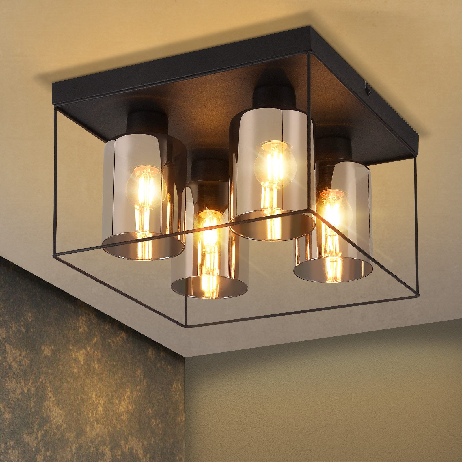 Nettlife lámpara salón lámpara de cristal 4 bombillas E27 vintage negro