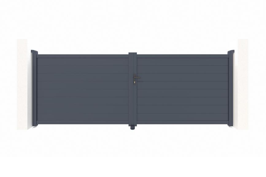 Puerta batiente regulable eiger h.140cm de aluminio gris, 4 m de ancho