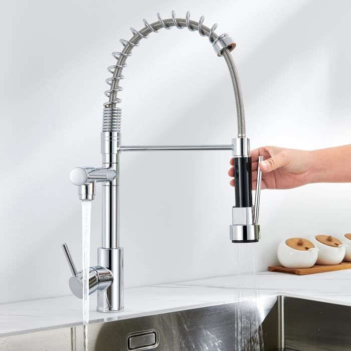 Grifo de cocina con resorte giratorio de 360°, grifo mezclador de fregadero