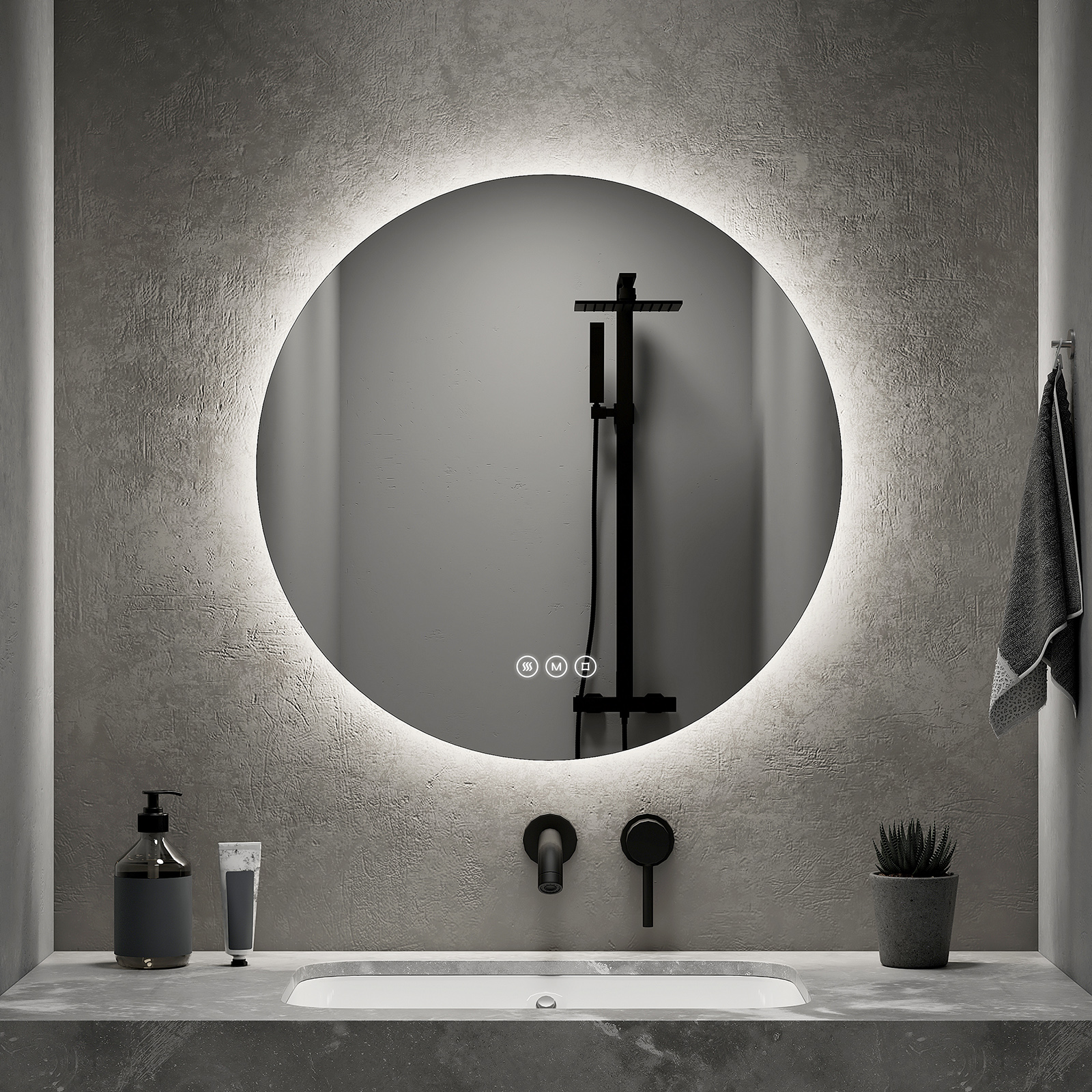 Emke espejo LED redondo 60cm, táctil, antivaho, 3 tonos de luz