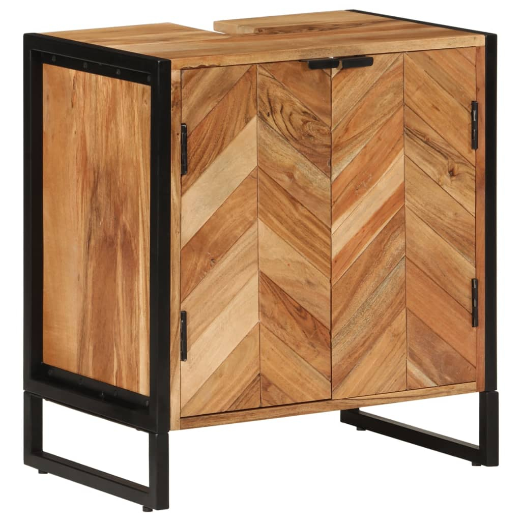 vidaXL mueble de baño madera maciza de acacia y hierro 55x35x60 cm