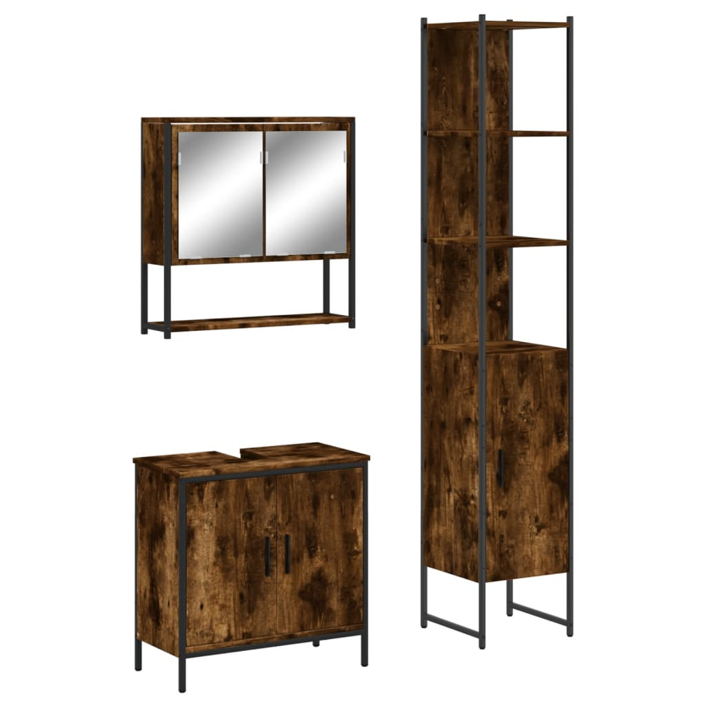 vidaXL set de muebles baño 3 pzas madera contrachapada roble ahumado