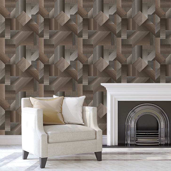 Papel pintado tnt textura formas madera marron