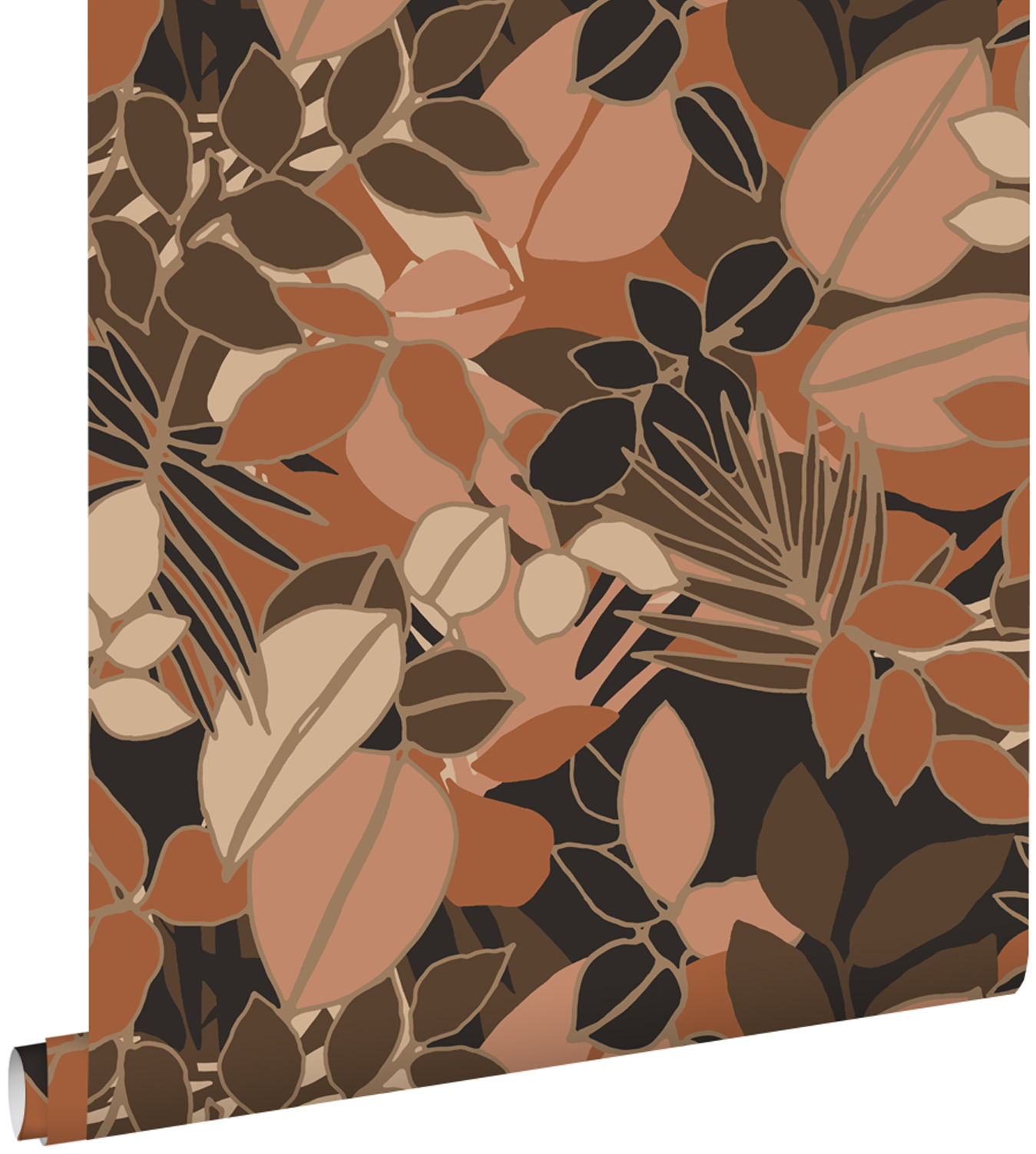 Estahome papel pintado hojas rosa terracota, marrón y negro 50 x 900 cm