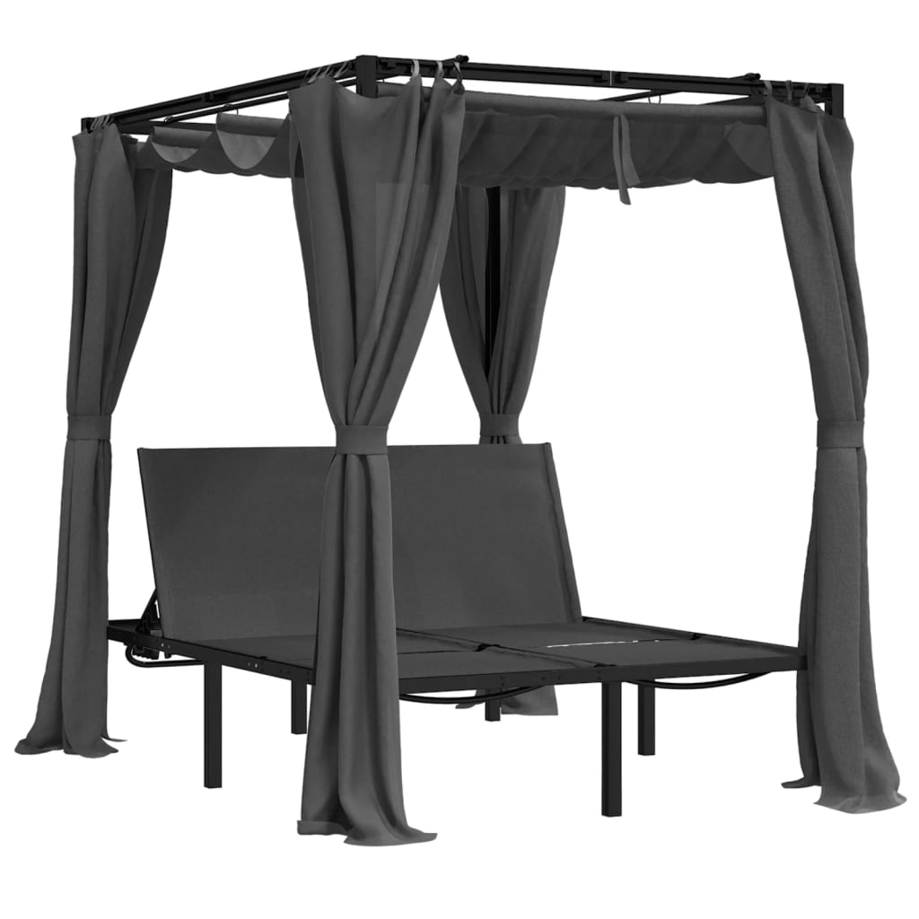 vidaXL tumbona doble con cortinas laterales y toldo gris antracita
