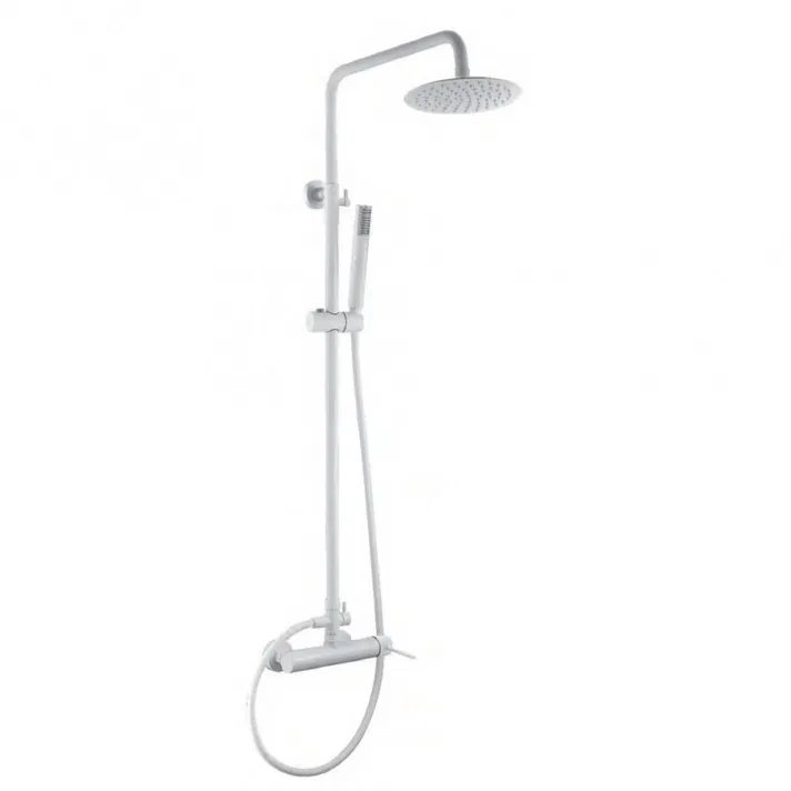Conjunto columna de ducha monomando, barra extensible 95-125cm blanco mate