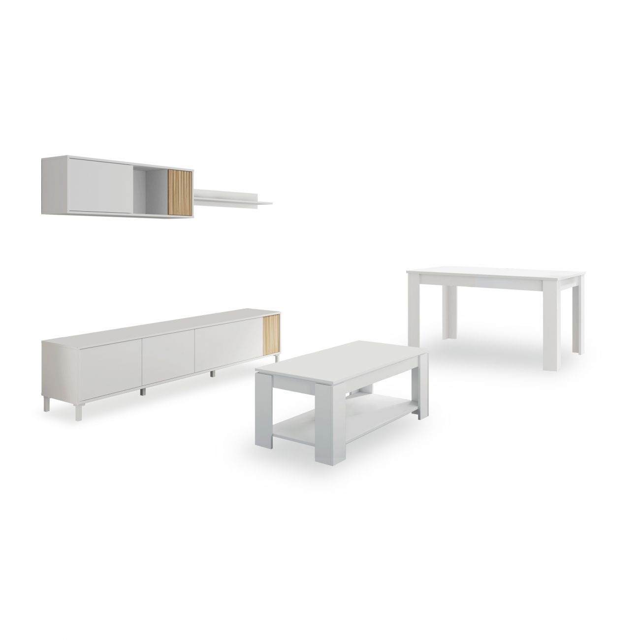Pack salón con mesa de centro y mesa de comedor nitza max v1a - natur
