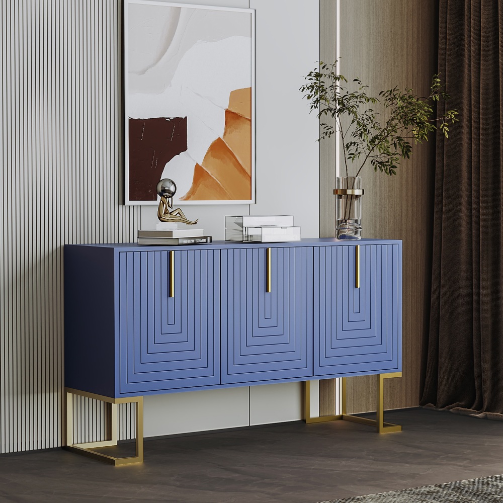 Aparador 3 puertas azul marino con estantes ajustables salón cocina comedor