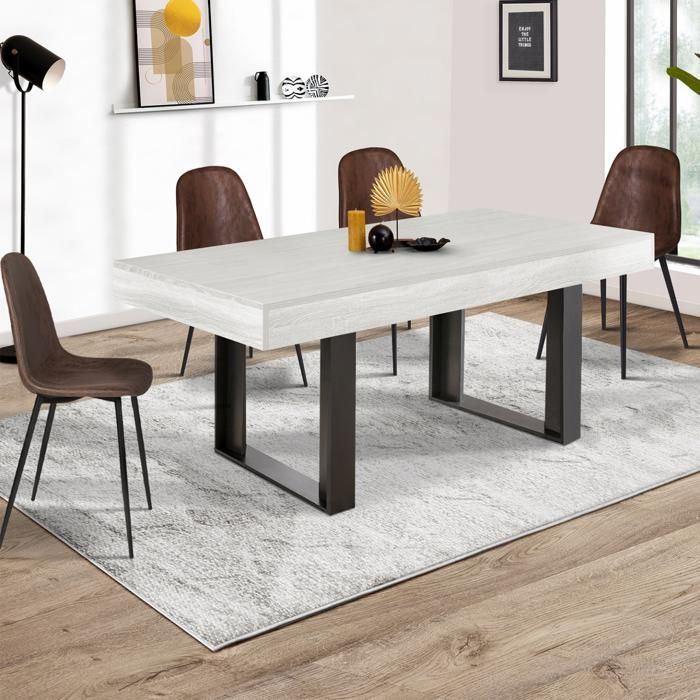 Mesa de comedor rectangular - madera gris - 160 cm