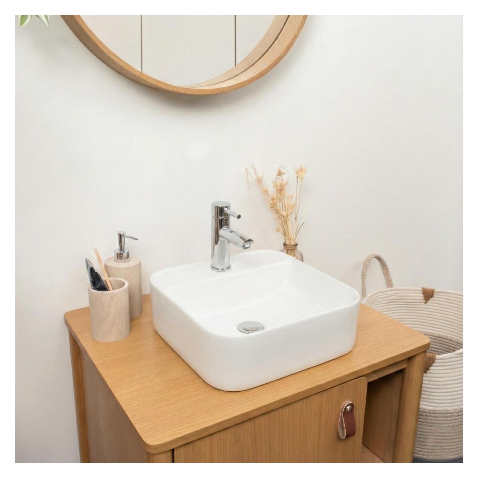 Lavabo sobre encimera rectangular de cerámica blanca kali de 36 cm