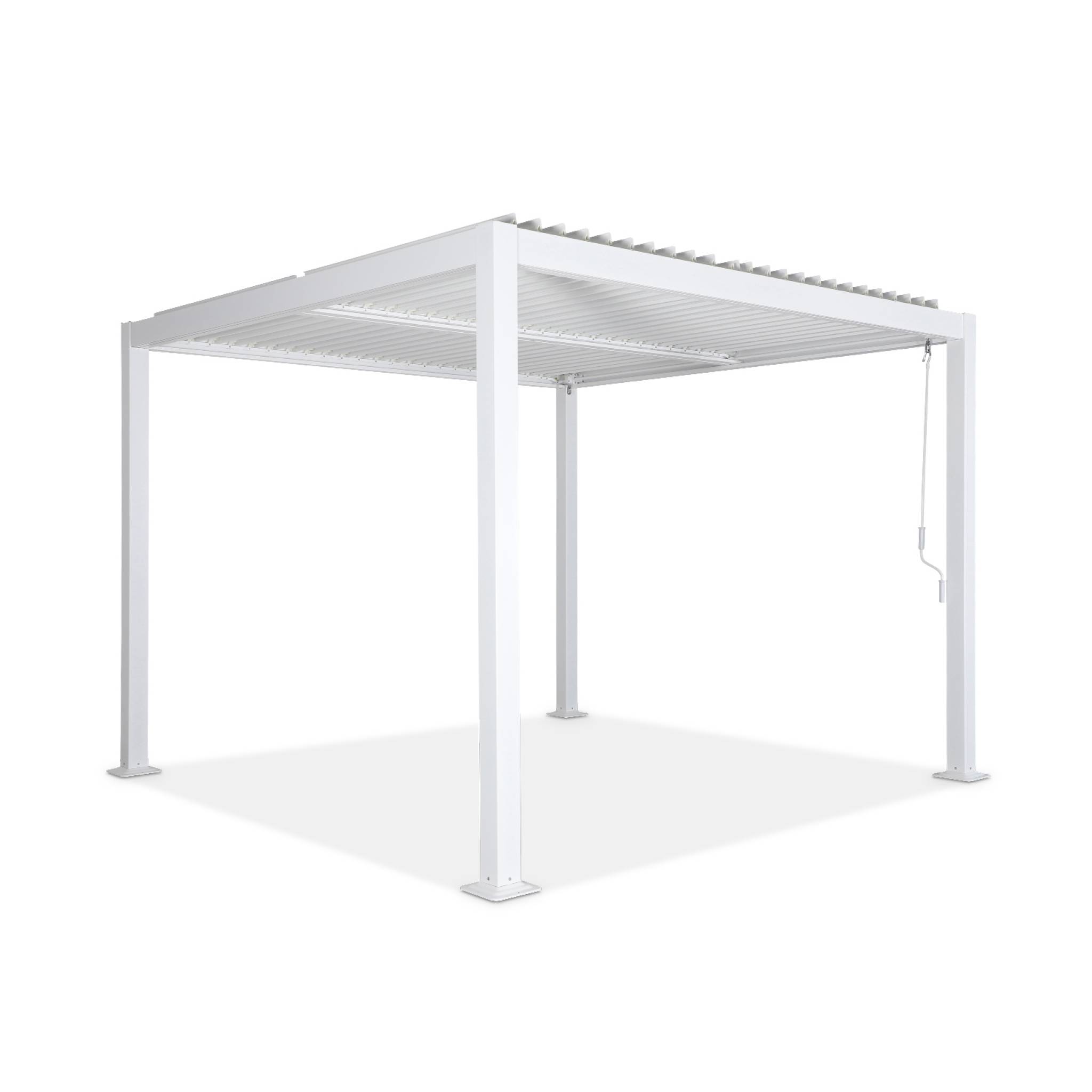 Pérgola bioclimática 3x3m de lamas de aluminio y acero blanco 292x292x231