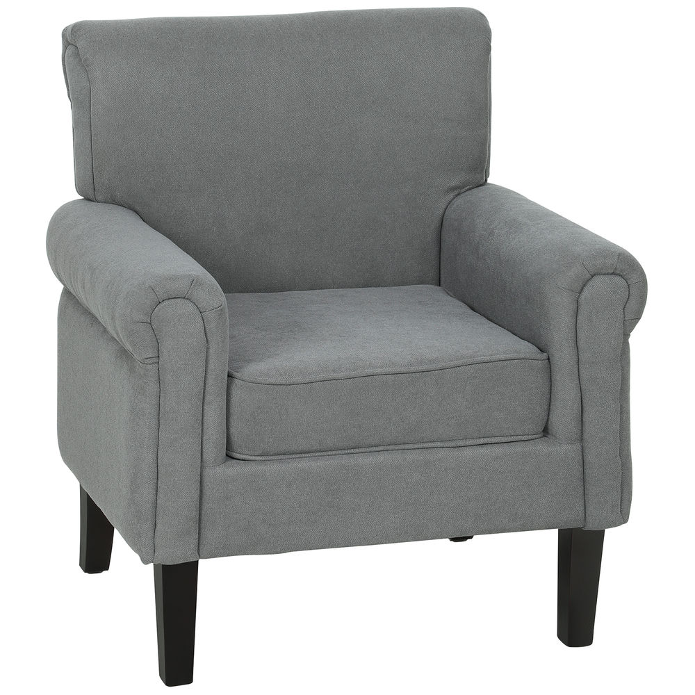 Butaca de salón 79x72.5x88 cm poliéster, madera de caucho color gris Homcom