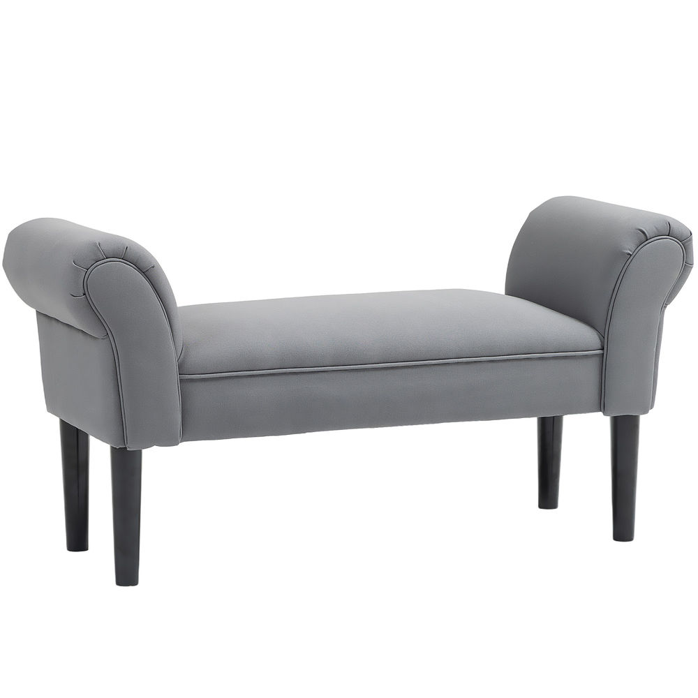 Banco pie cama 102x36x51cm lona, madera de caucho color gris Homcom