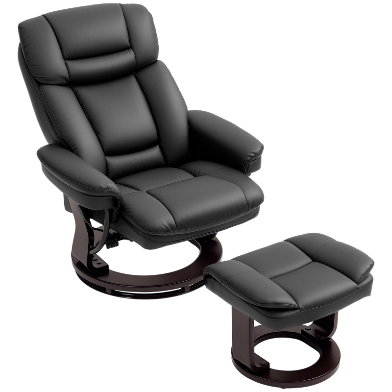 Sillón relax giratorio 360 con reposapiés cuero sintético negro 1 plaza
