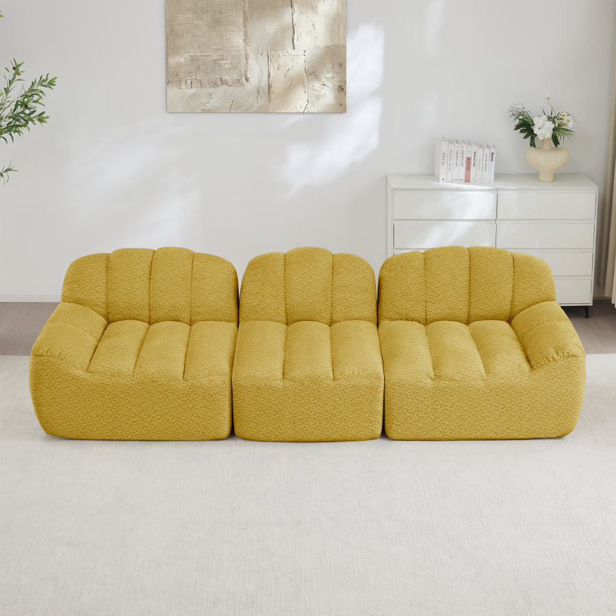 Sofá modular 3 plazas sin estructura amarillo con otomana