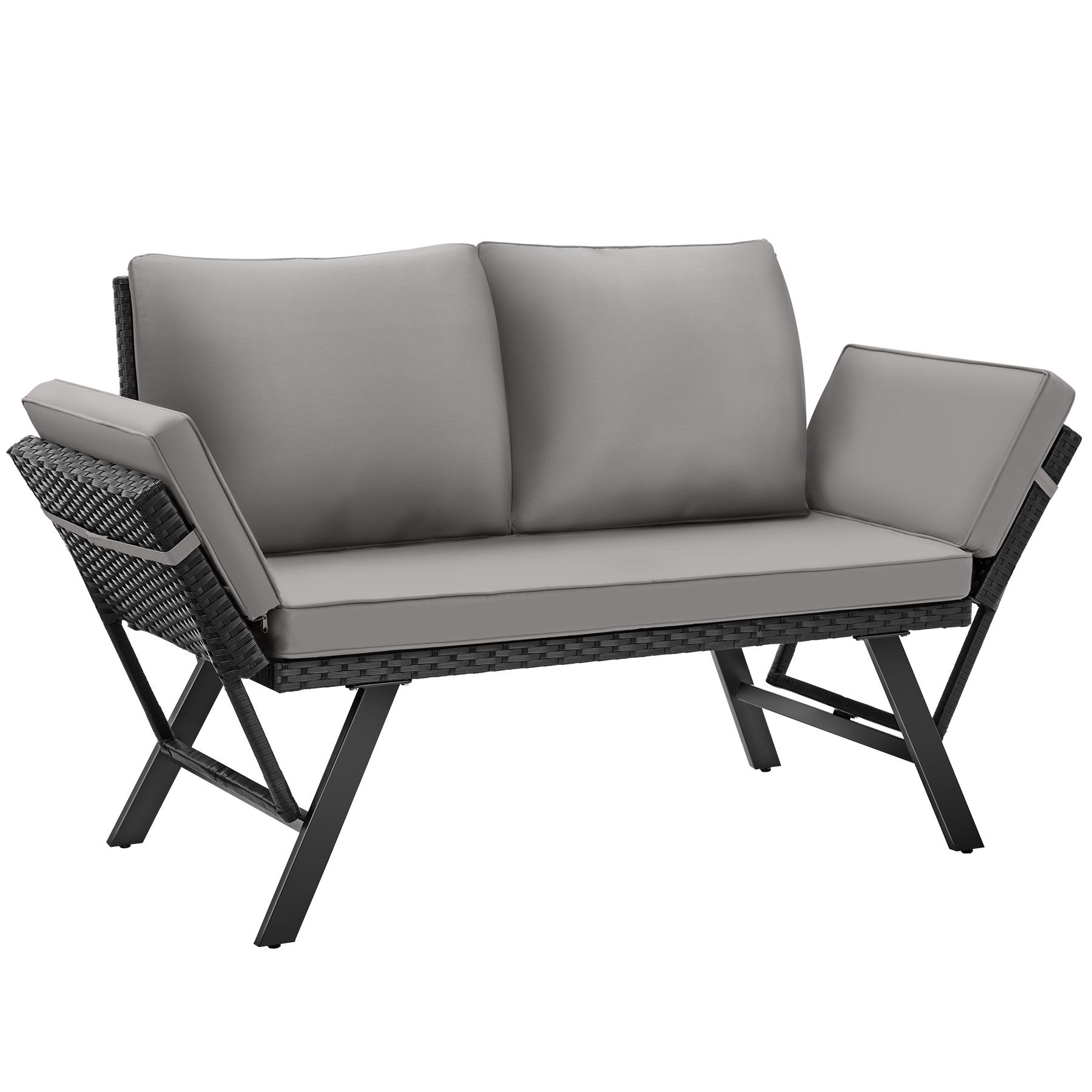 Sofá lounge de poliratán, 2 en 1, brazos abatibles, 157 x 61 x 89 cm