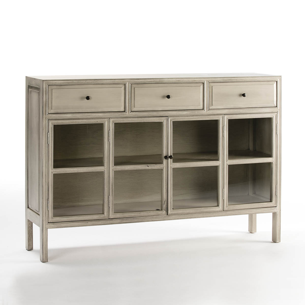 Aparador 160x40x110 cristal, madera gris velado