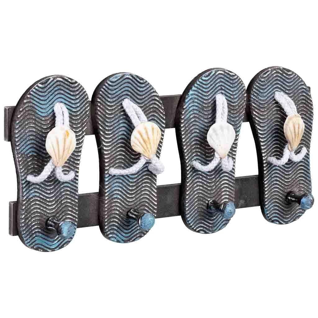 Percha de madera de 4 ganchos azul 36x5x17.5h cm