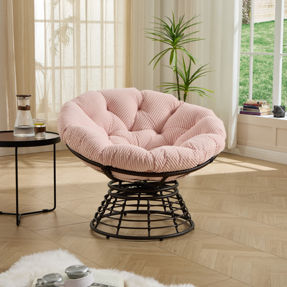 Sillón papasan rosa giratorio 360° con cojín grueso