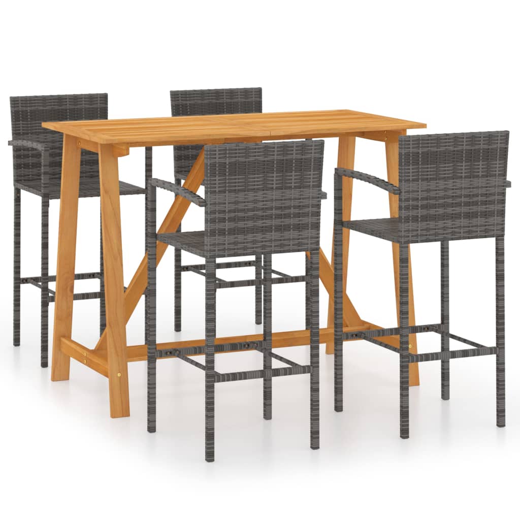 vidaXL conjunto de bar para jardín 5 piezas gris