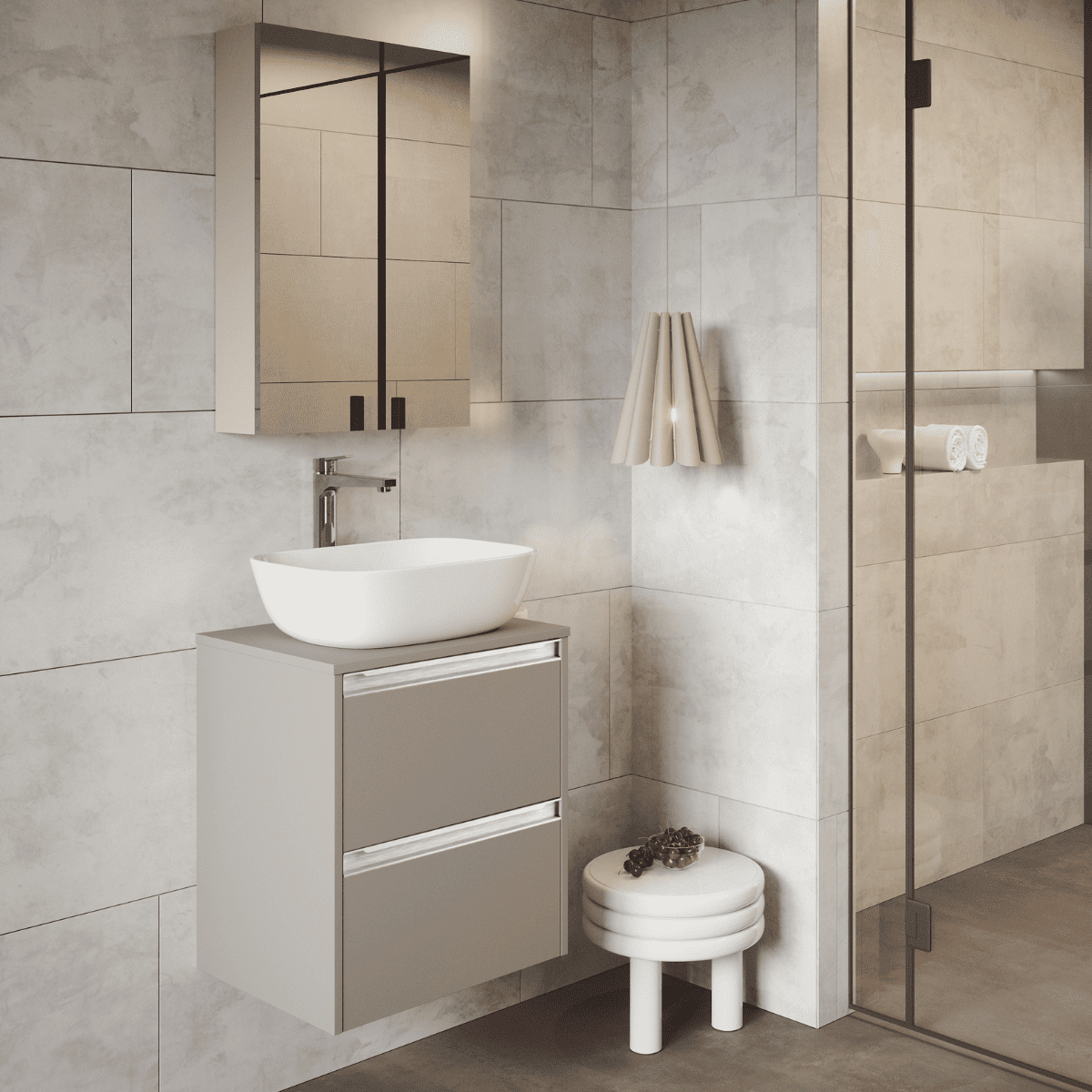 Mueble baño f.red. | lavabo sob. | 2 cajones | 80 cm moka tir. Cromo
