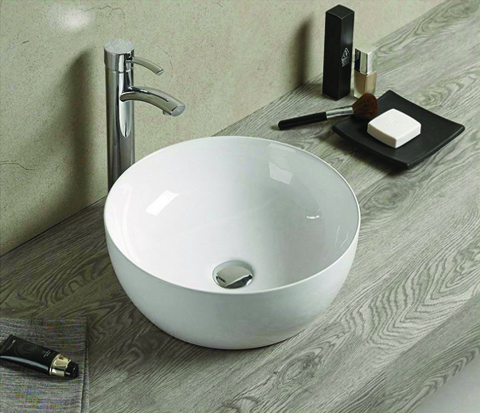 Lavabo cerámico sobre encimera, 45,5x32,5x13,5 cm, mármol blanco
