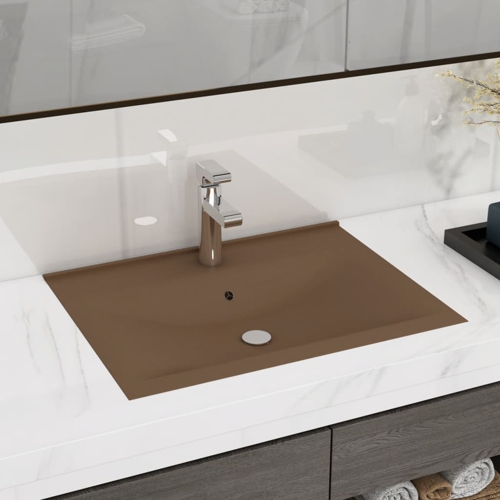 Lavabo de lujo con grifo cerámica 60x46 cm crema mate es9461