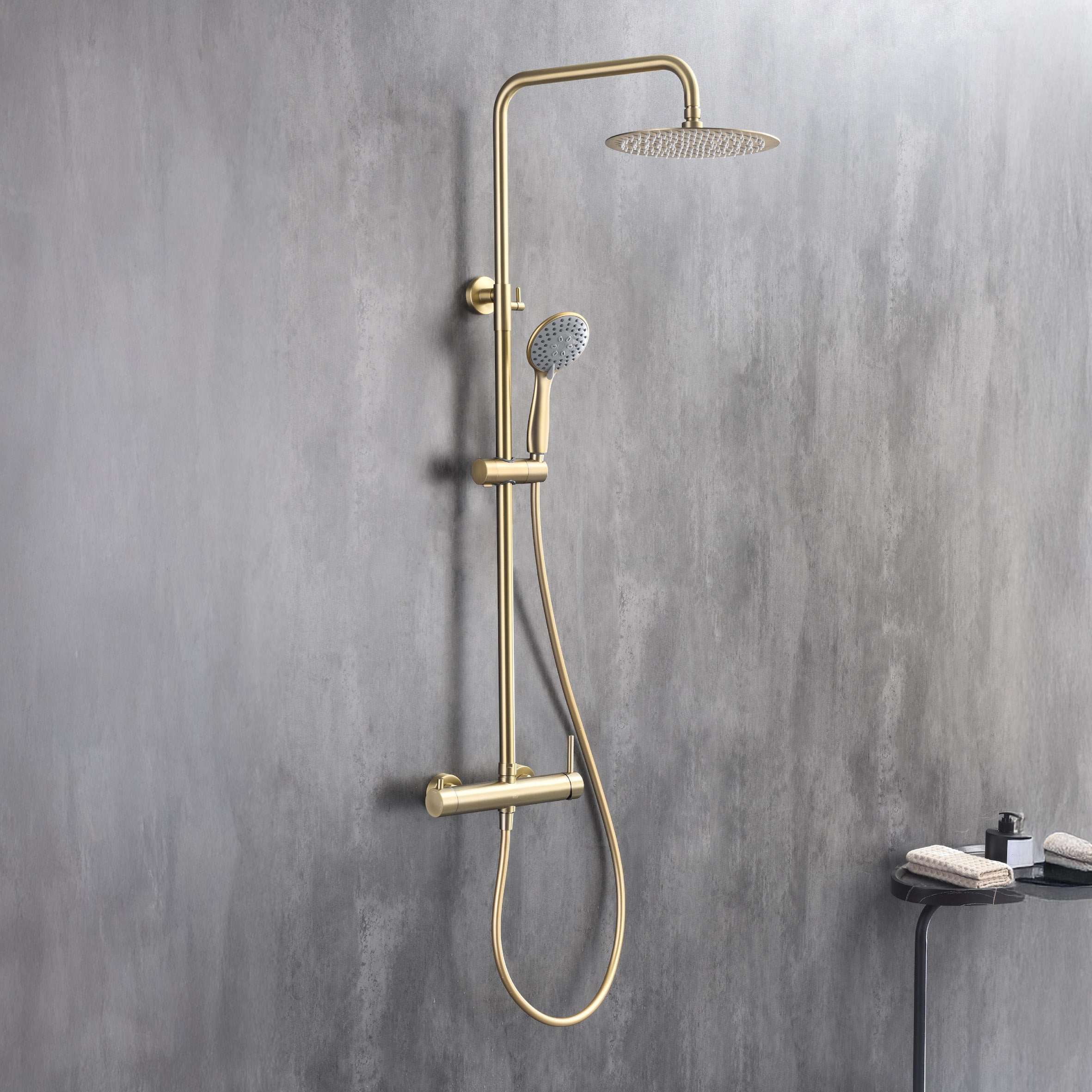Columna de ducha monomando sky bath oro cepillado inox s304 serie rock