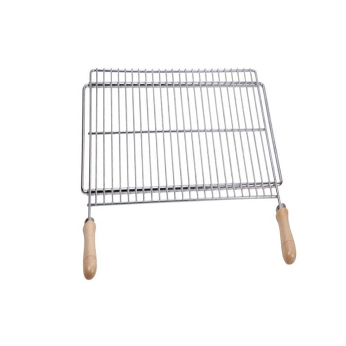 Parrilla extensible de acero zincado con mangos de madera para barbacoa