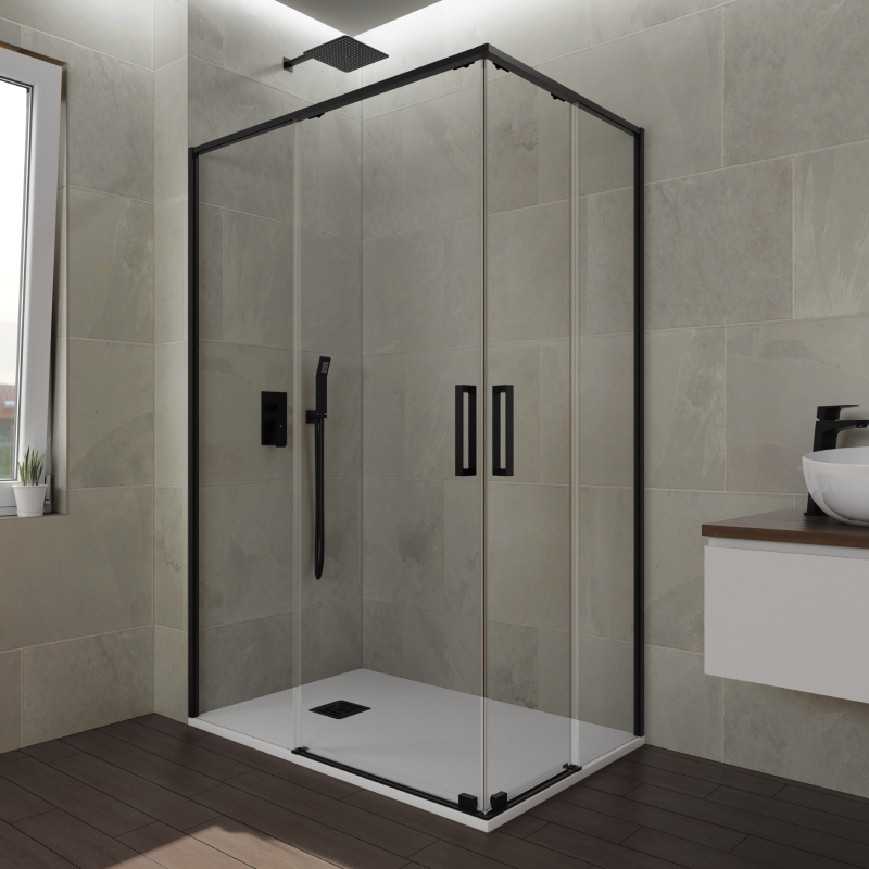 Mampara angular eleven negro 85x80 - 2 fijos + 2 correderas - antical